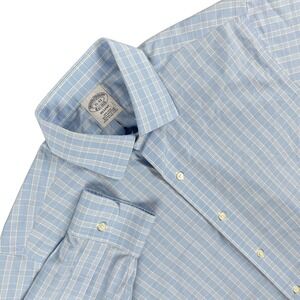 Brooks Brothers Shirt‎ Mens 15-33 M Blue Check Regent Long Sleeve Button Down